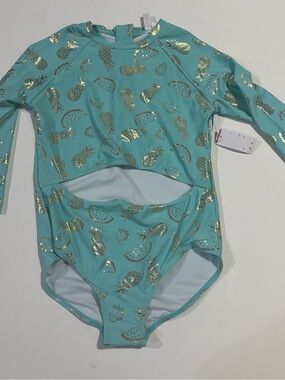 Limited Too Aqua Swim One-Piece with Metallic Gold Print